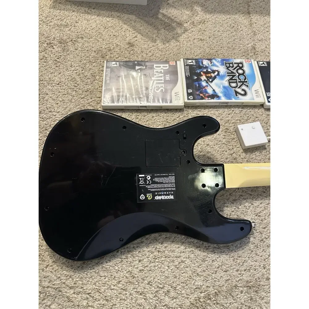 Nintendo Wii Rock Band Guitar w Dongle Strap 1 2 Games RockBand Beatles Tested